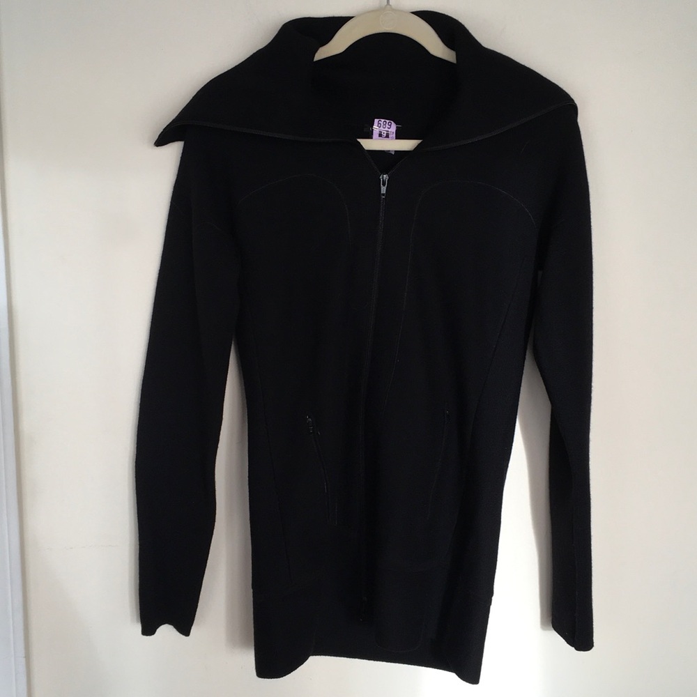 Women's Black Zip-Front Sweater with Shaw Collar